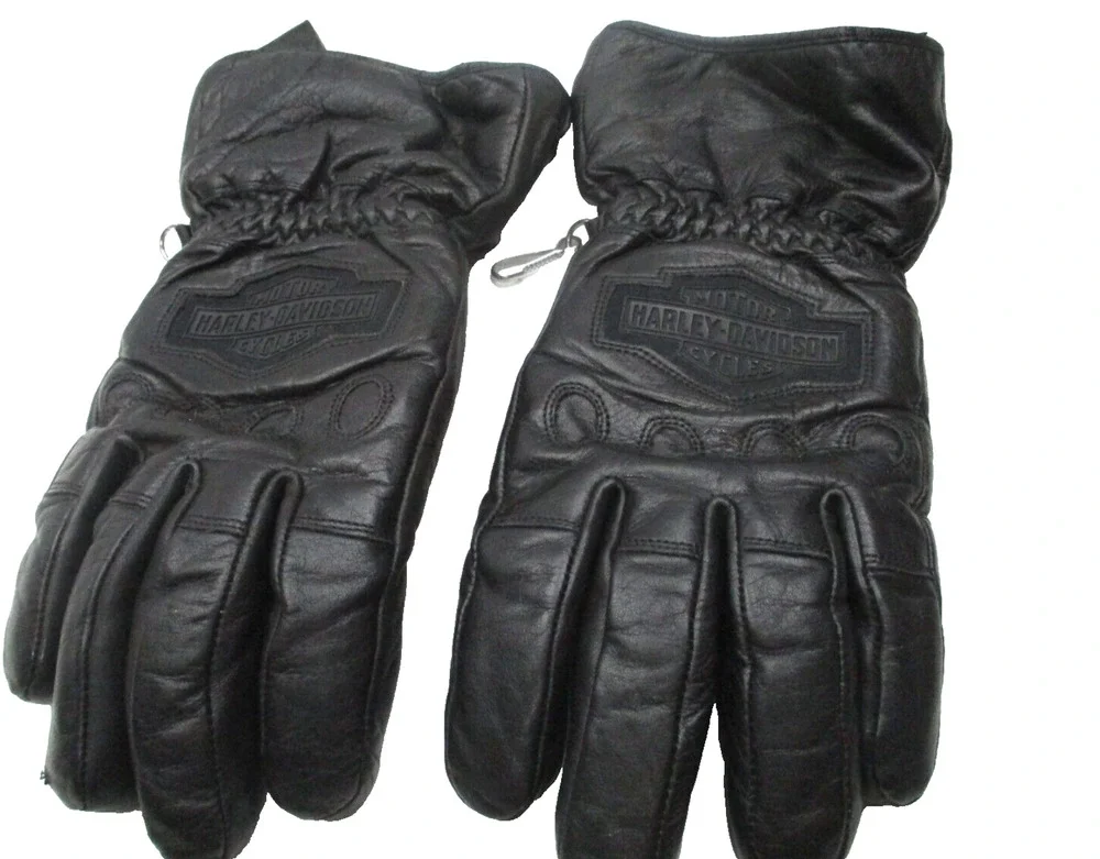 Vintage HARLEY DAVIDSON WOMENS SMALL Black Leather Gloves LINED (some peeling)